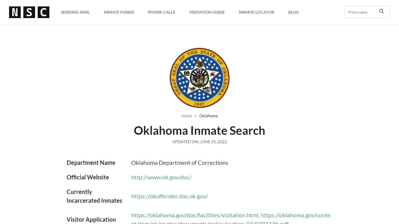 Oklahoma Inmate Search – Oklahoma Department of ...