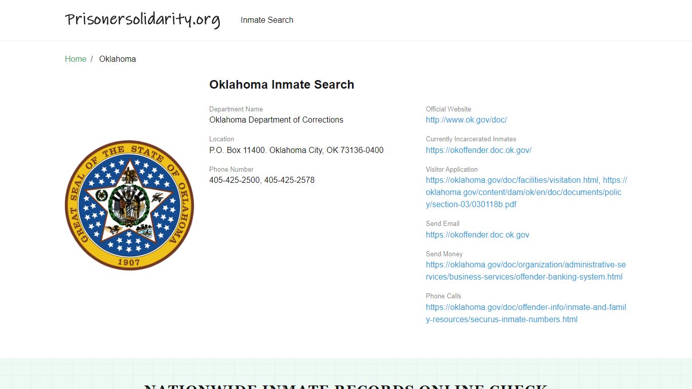 Oklahoma Inmate Search – Oklahoma Department of ...